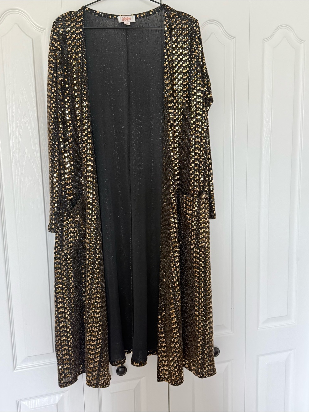 LuLaRoe Black Cardigan with Gold Sequin Dot Pattern